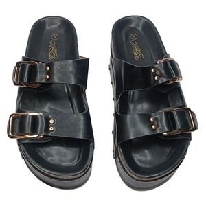 Abata Platform Slide Sandals Womens 8 Black Studded Double Buckle Chunky Sole‎
